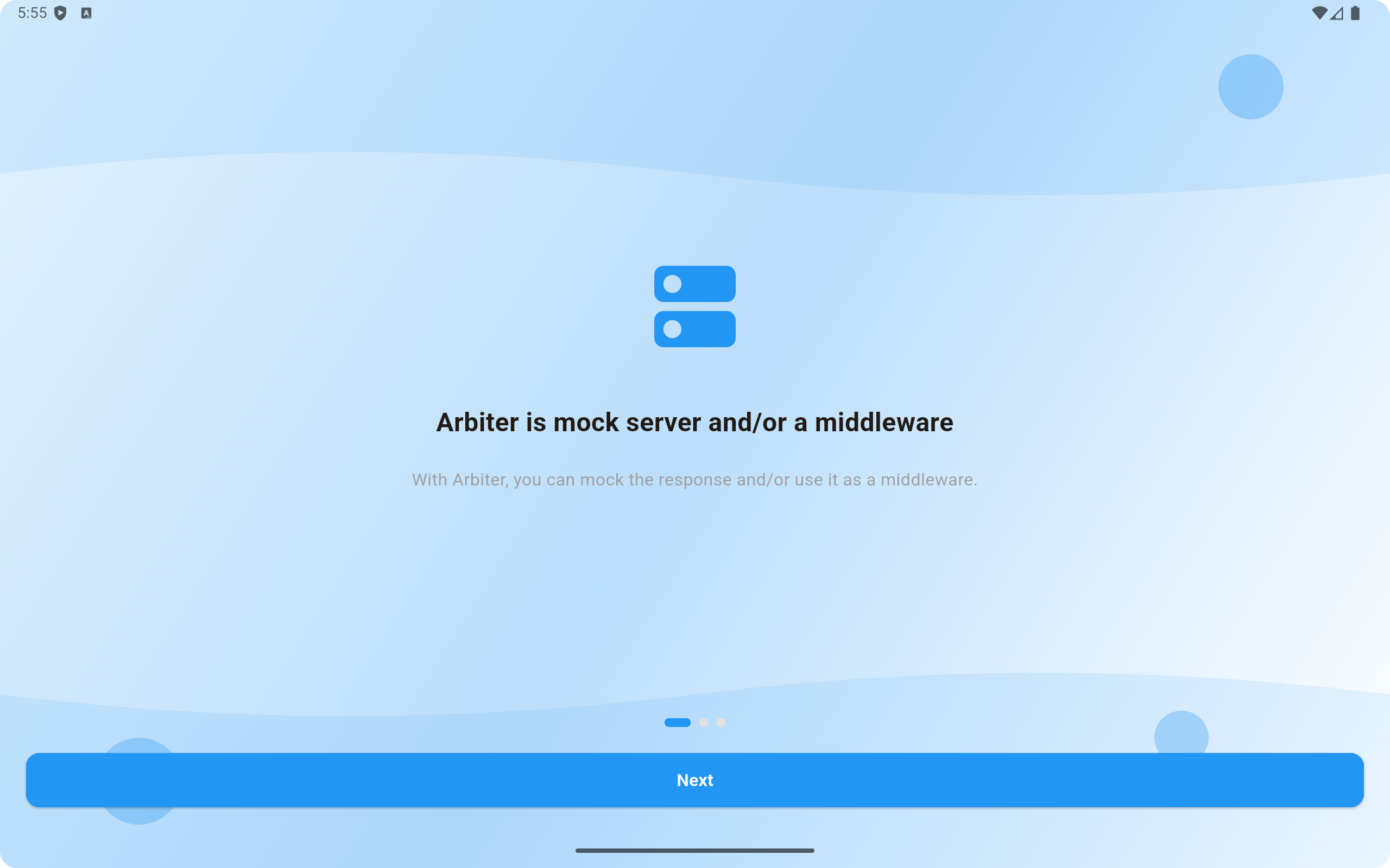 Arbiter onboarding describing it as a mock server and middleware