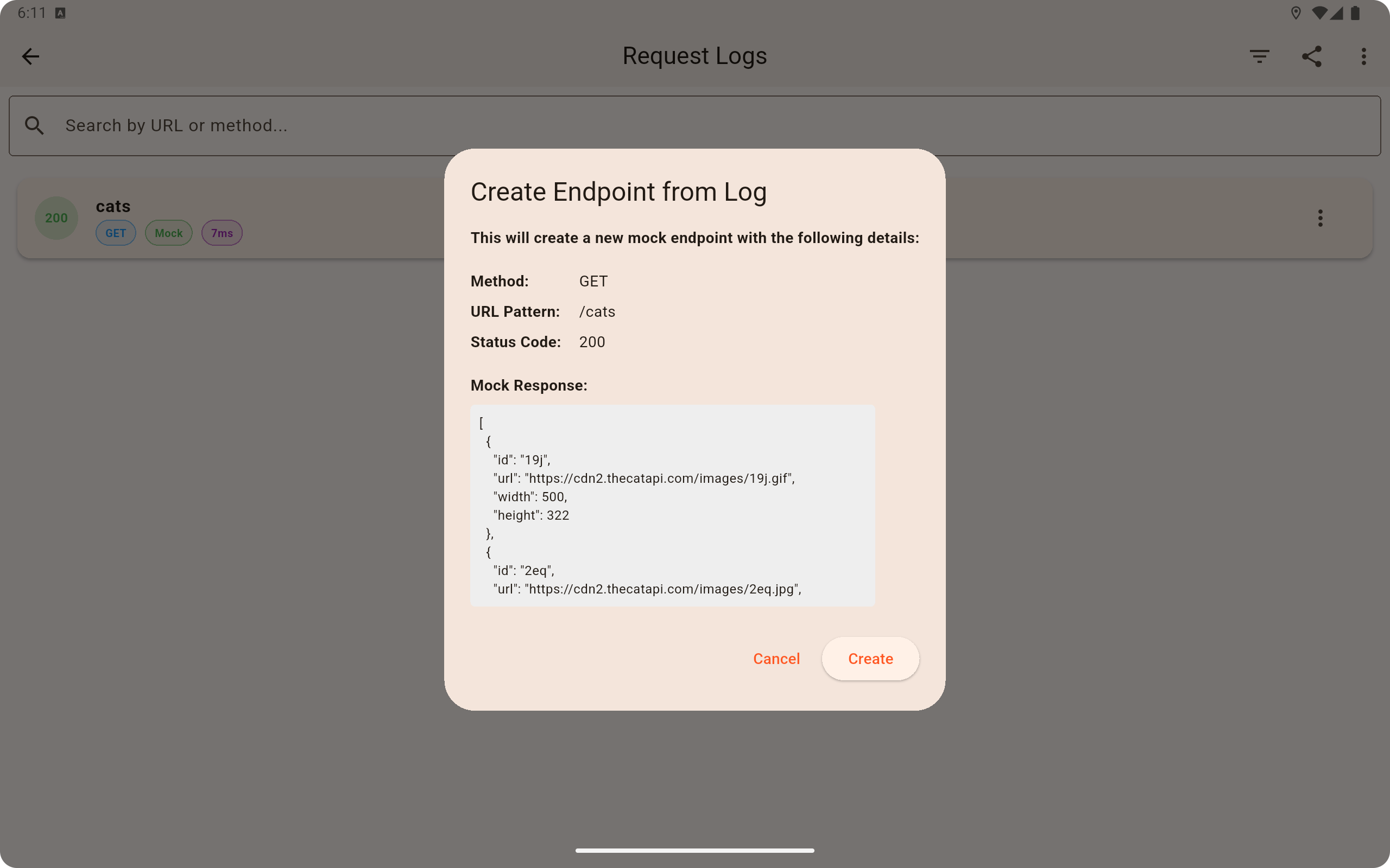 Create endpoint from a captured log