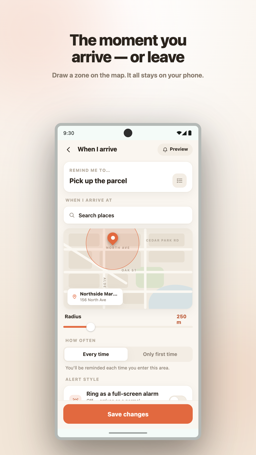 Set an arrive or leave zone on the map