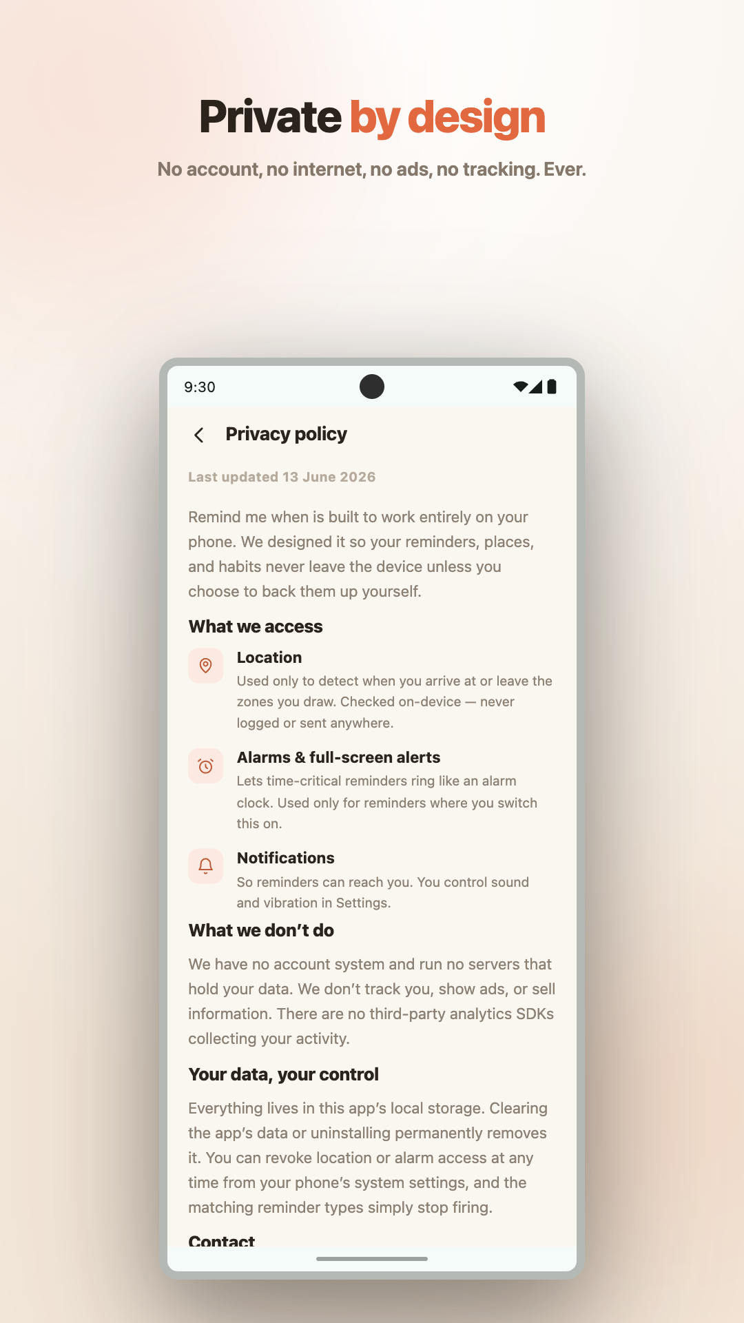Privacy policy shown inside the app